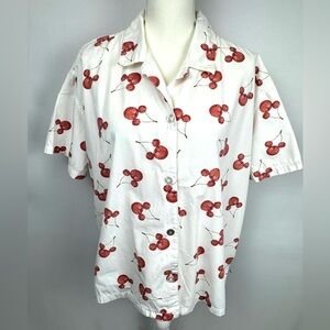 Disney Women’s Hidden Mickey Shirt Cherry Print Camp Shirt Large / XL Retro